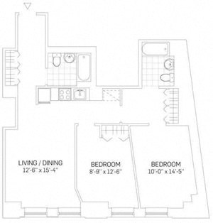 2 Bedroom 67 2 Bedroom 67-2 Bed, 1 Bath floorplan
